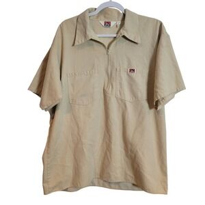 Ben Davis Mens XL Short Sleeve 1/4 Zip Work Shirt Tan Made in USA Heavy Duty